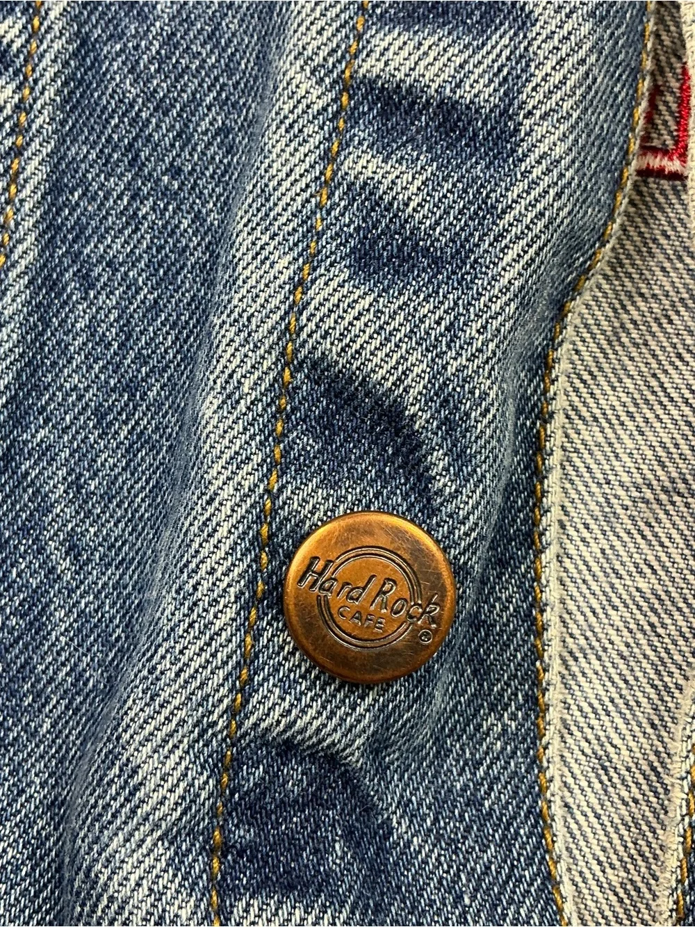 Vintage 90s Hard Rock Cafe Hollywood medium washed denim jacket youth S/M - Picture 3 of 7